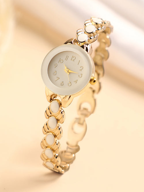 ✔️NWOT Cream Enamel Bracelet Watch Peugeot Women Watch Gold w/ Cream Ceramic Bracelet and  main image 4
