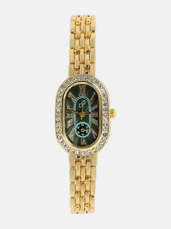 The Embellished Roman Oval Watch - Emerald Green