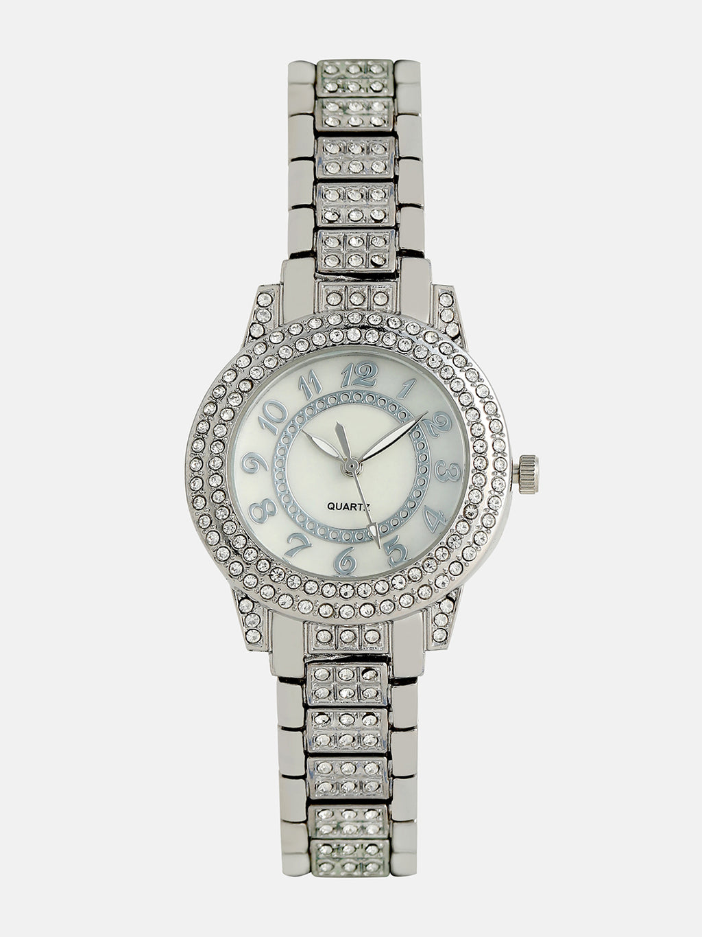 Embellished Round Watch - Silver