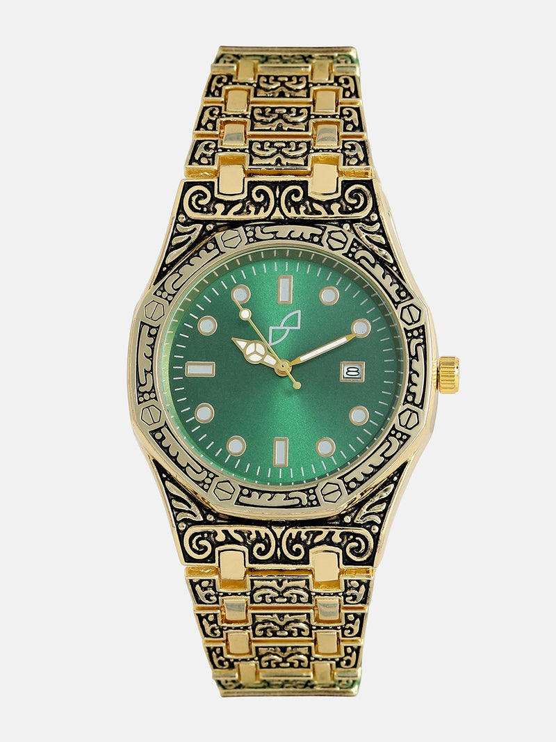 The Grecian Embossed Round Watch - California Gold