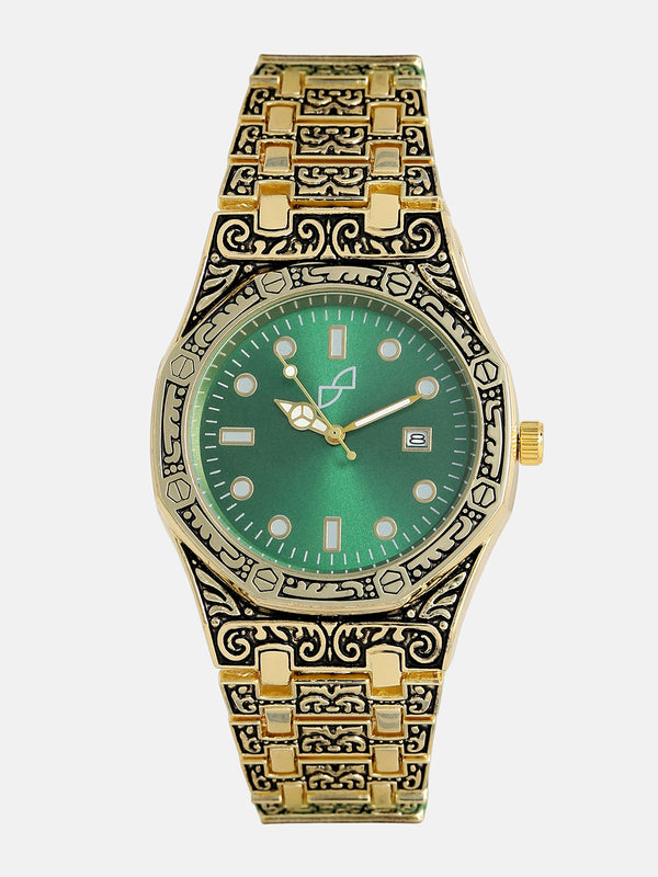 The Grecian Embossed Round Watch - California Gold