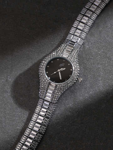 The Embellished Round Watch - Onyx Black
