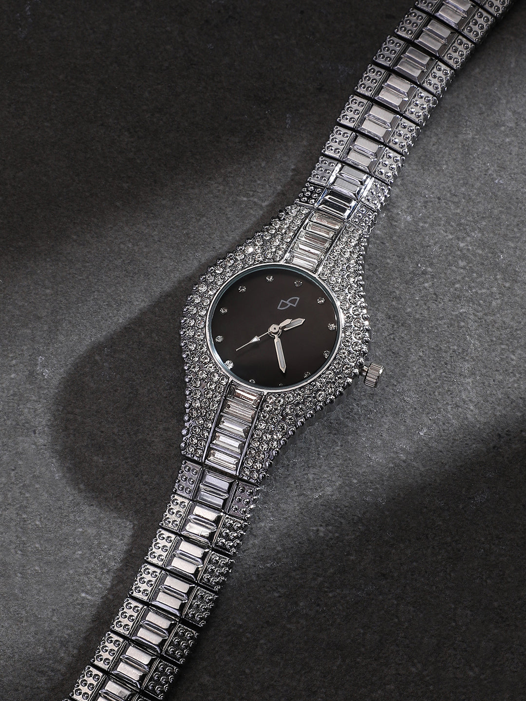 The Embellished Round Watch - Onyx Black