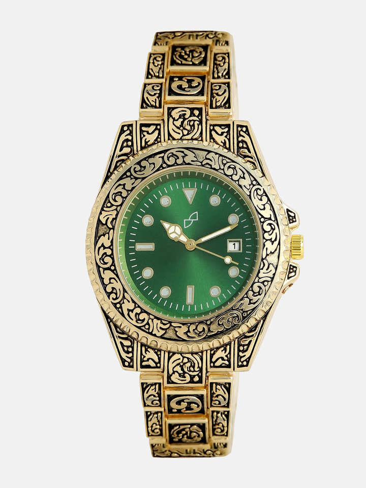 Embossed Round Watch - Gold