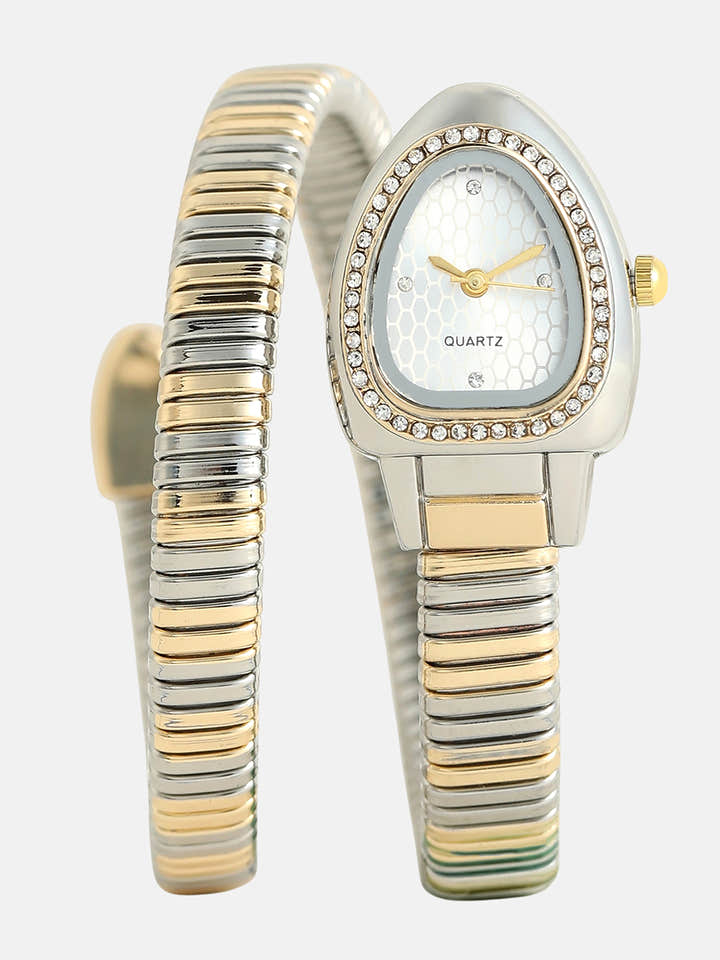 The Aurelia Gem Wrap Oval Watch -  Metallic Silver