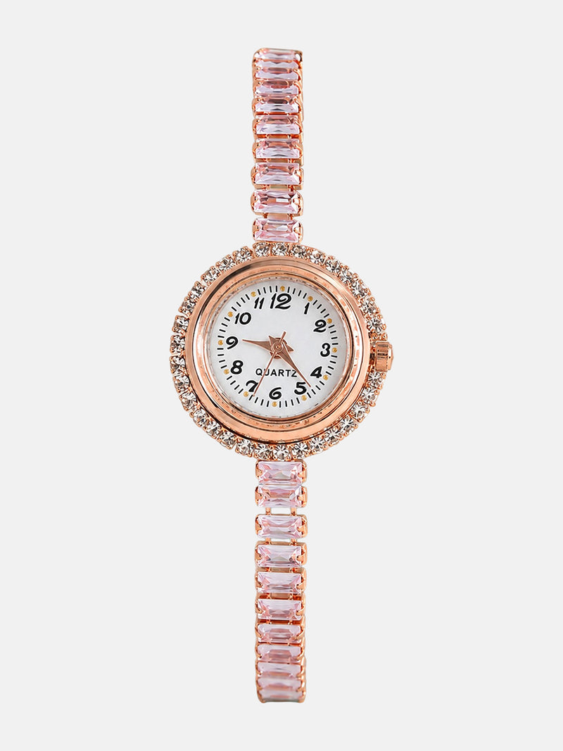 The Crystalized Wrap Round Watch - Rose Gold (Crystal Silver Stone)