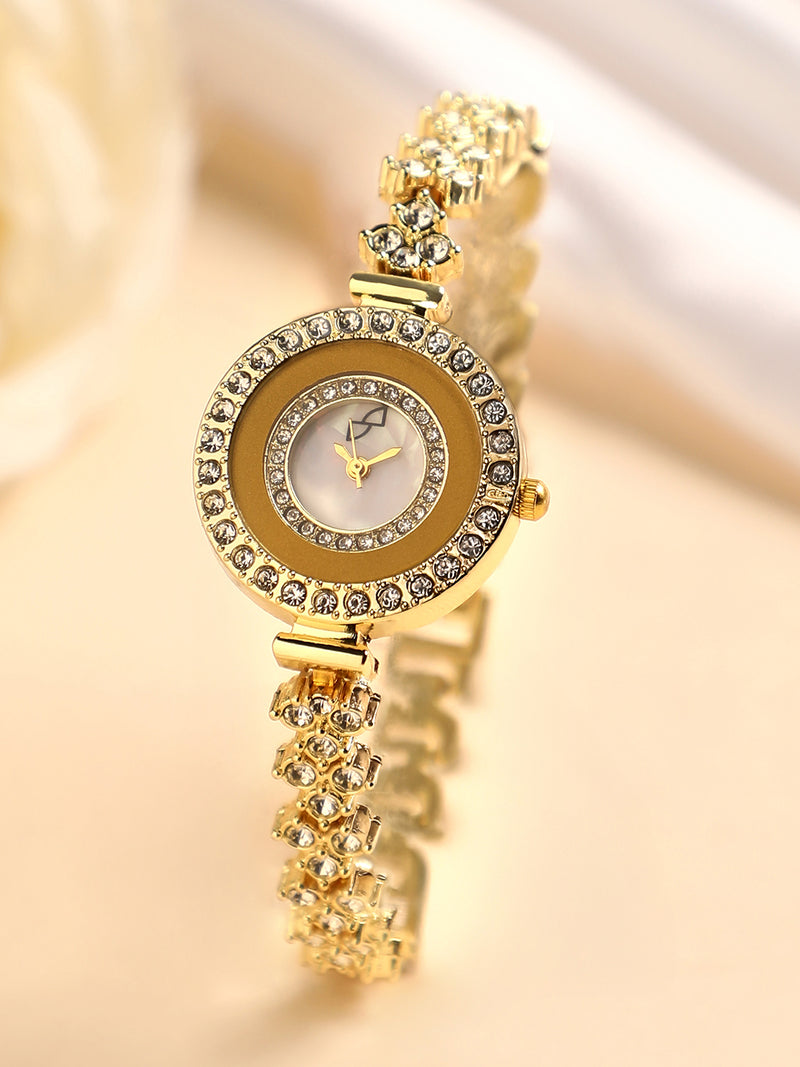 Embellished Round Watch - Gold
