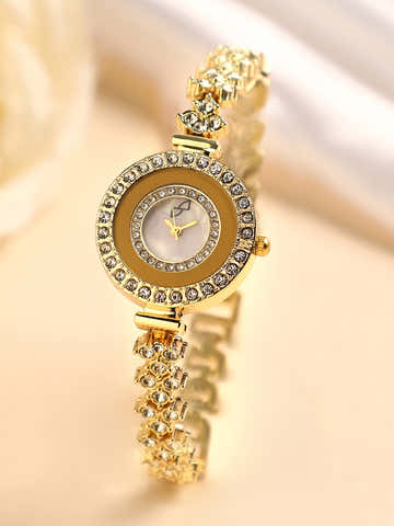 Embellished Round Watch - Gold