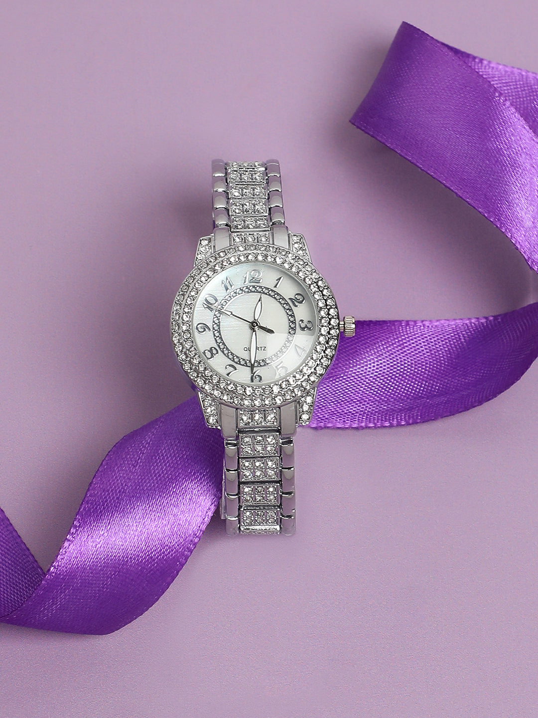 Embellished Round Watch - Silver