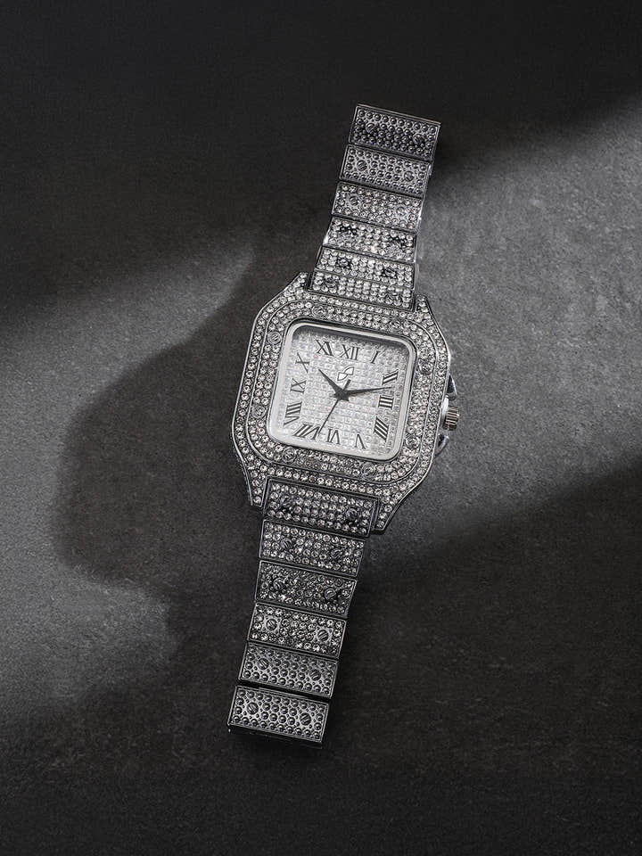 The Bijou Roman Square Watch - Metallic Silver
