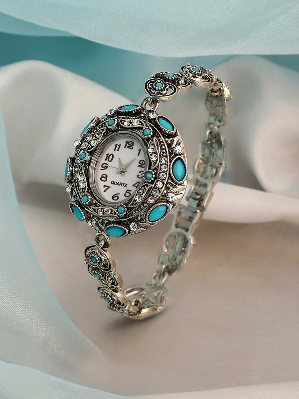 The Stone Heart Round Watch - Antique Silver