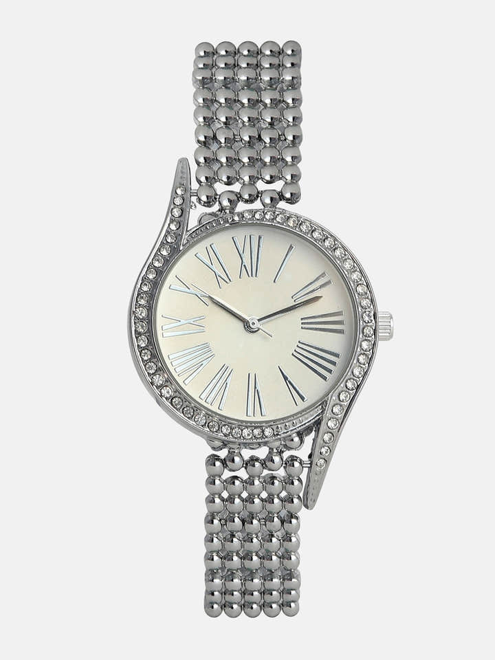 The Roman Dotted-Swirl Round Watch - Metallic Silver