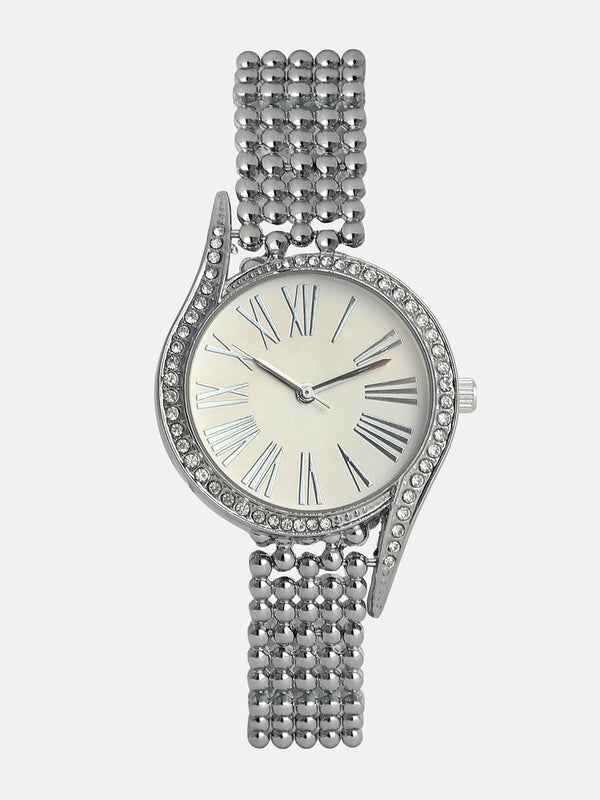 The Roman Dotted-Swirl Round Watch - Metallic Silver
