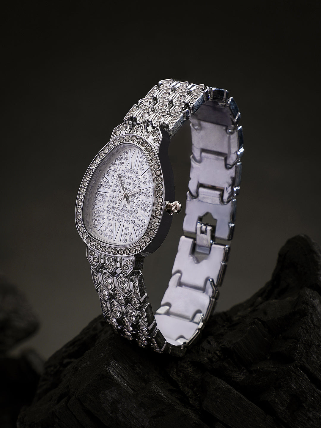 The Ophidian Gem Oval Watch - Metallic Silver