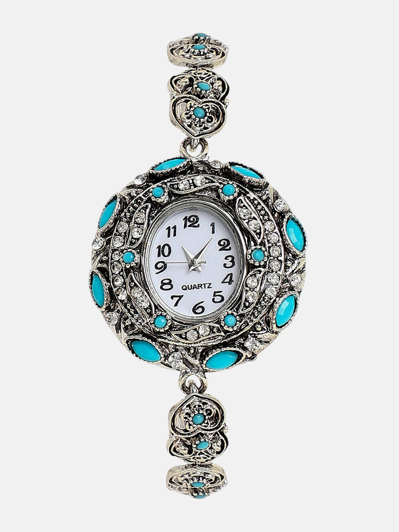 The Stone Heart Round Watch - Antique Silver