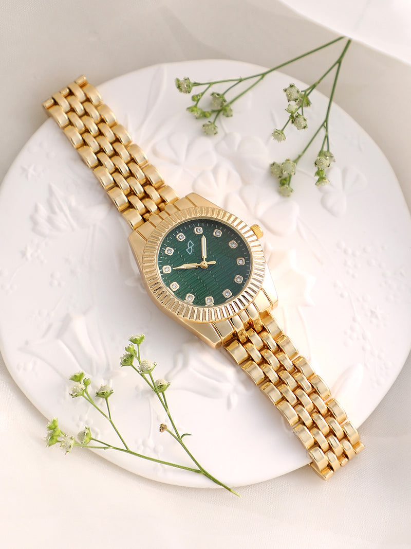 The Ribbed H-Link Round Watch - Gold Chain
