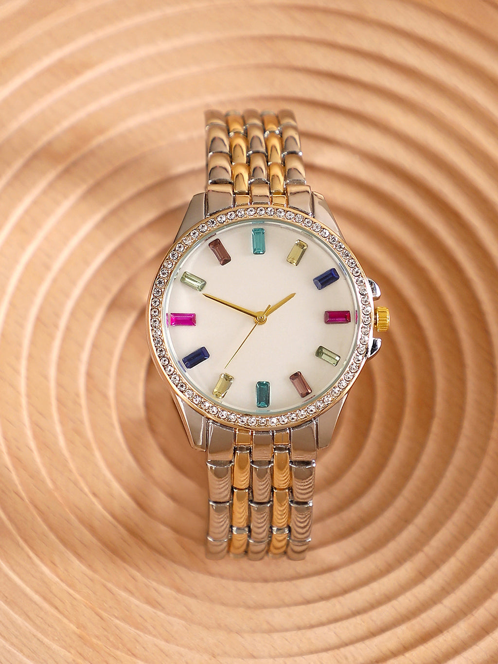 The Bijou Prism Round Watch - California Gold & Metallic Silver