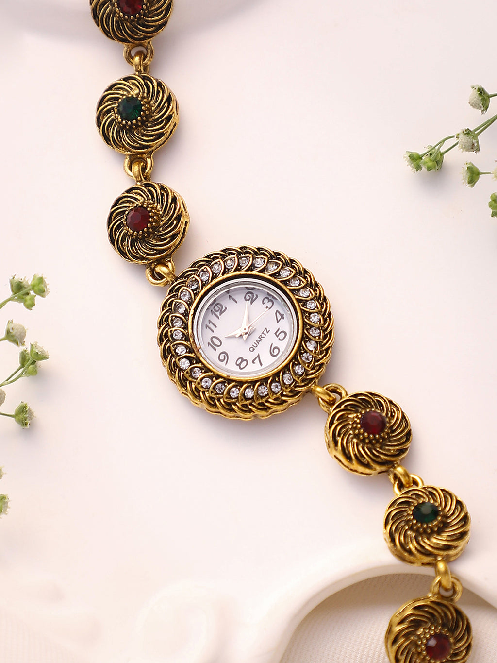 The Stone Swirl Round Watch - Antique Gold