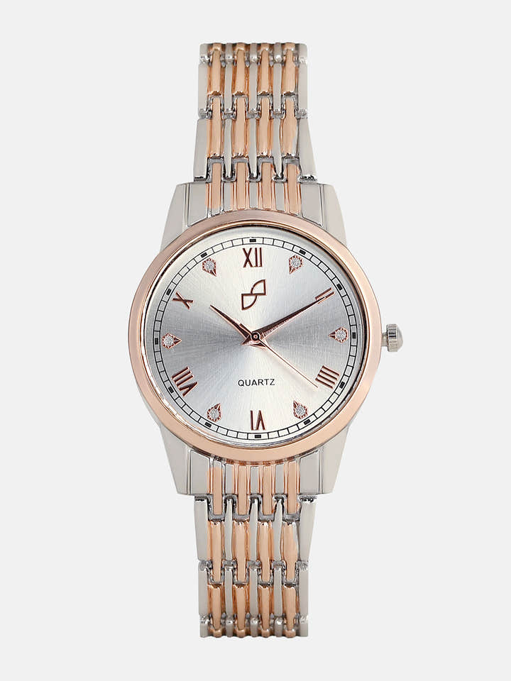 The Roman Daytime Round Watch - Rose Gold & Metallic Silver