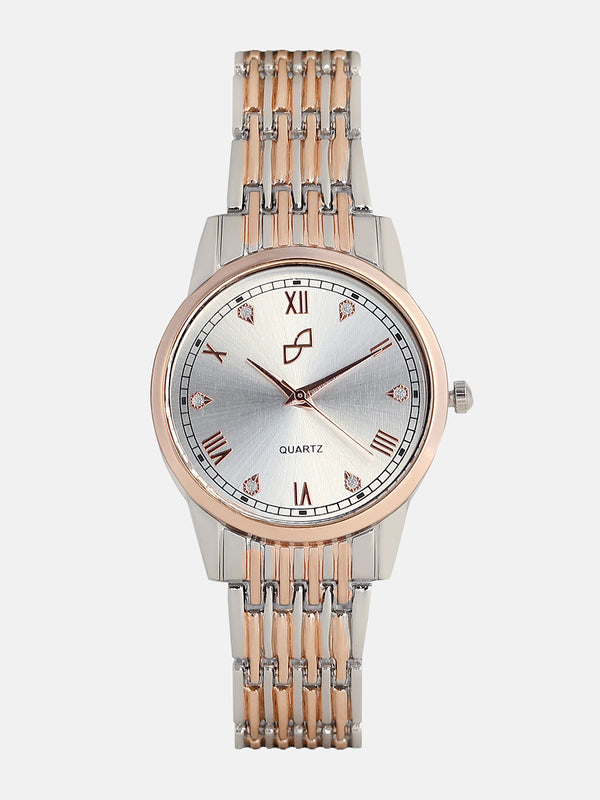 The Roman Daytime Round Watch - Rose Gold & Metallic Silver