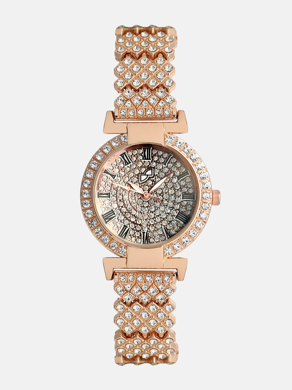 Embellished Round Watch - Rose Gold
