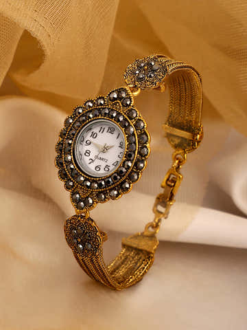 The Stone Chainlink Round Watch - California Gold