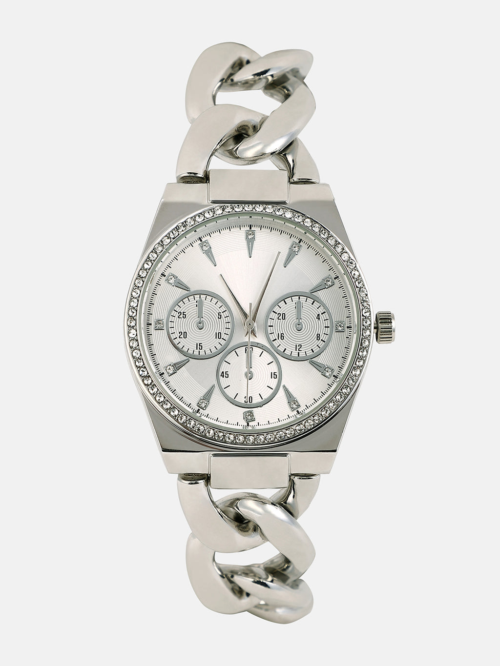 The Three-Dial Chunkylink Cushion Watch - Metallic Silver