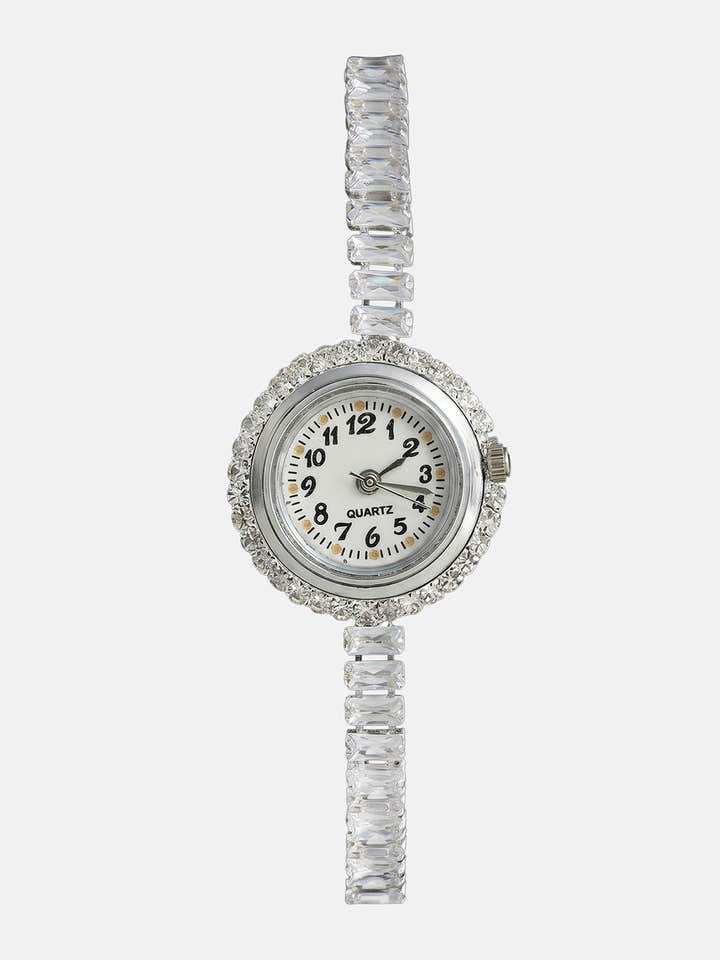 The Crystalized Wrap Round Watch  - Metallic Silver