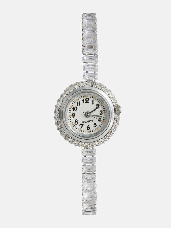 The Crystalized Wrap Round Watch  - Metallic Silver