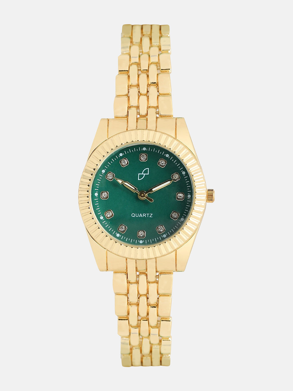 The Ribbed H-Link Round Watch - Emerald Green