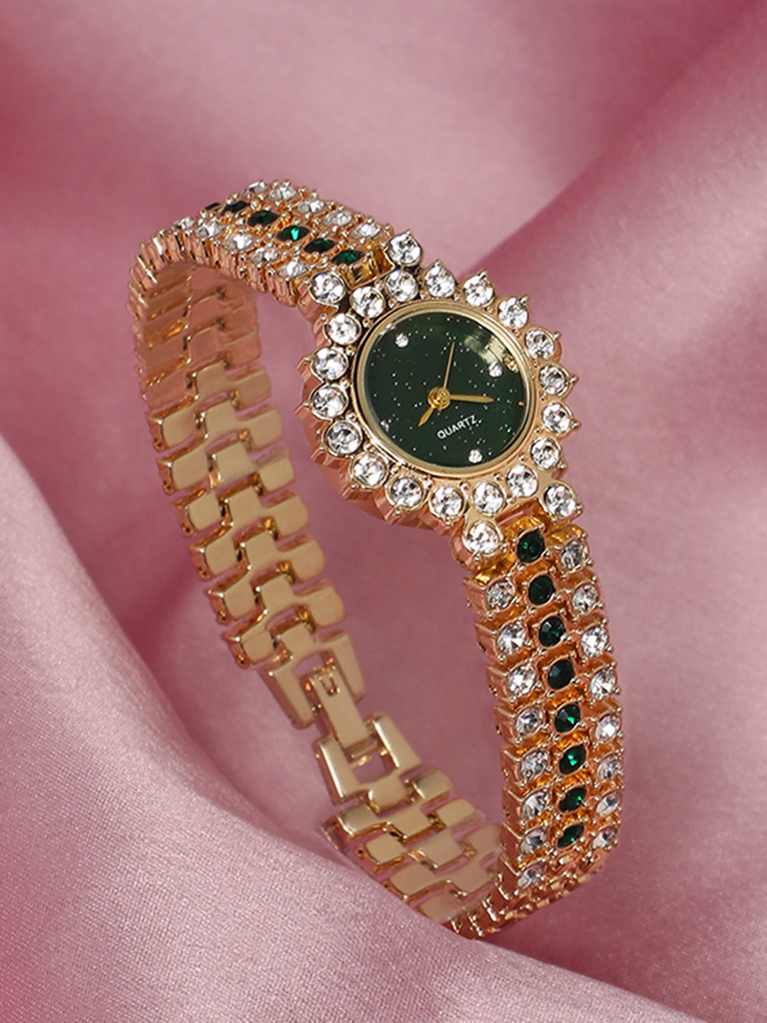 Embellished Round Watch - Gold