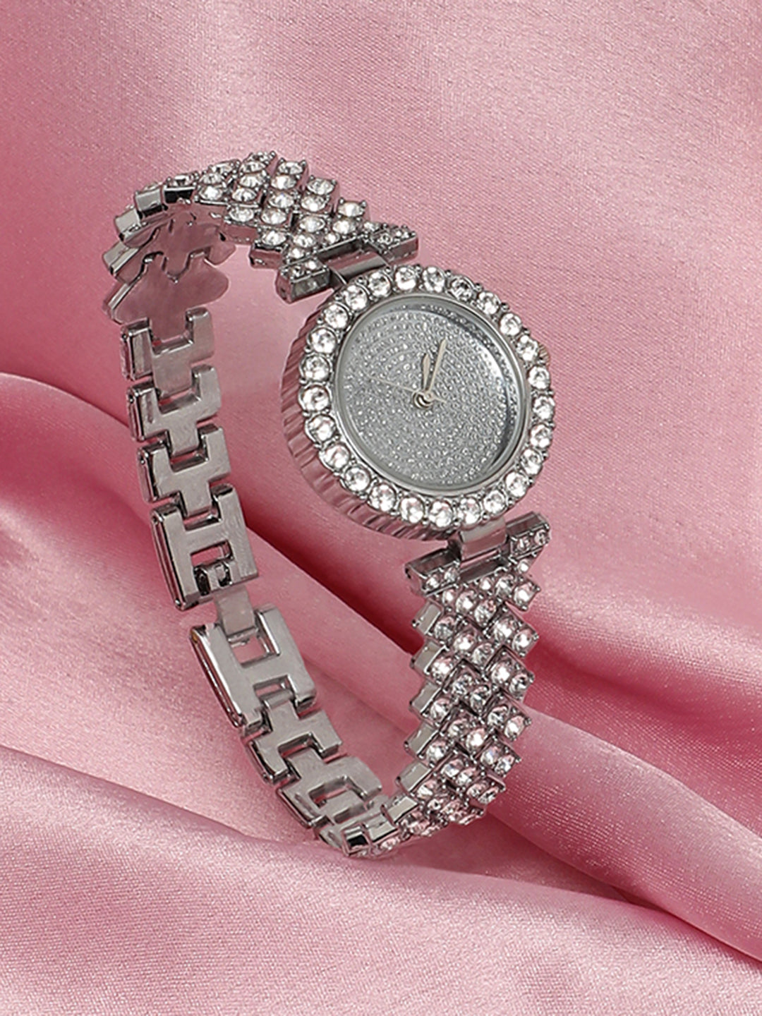 Embellished Round Watch - Silver
