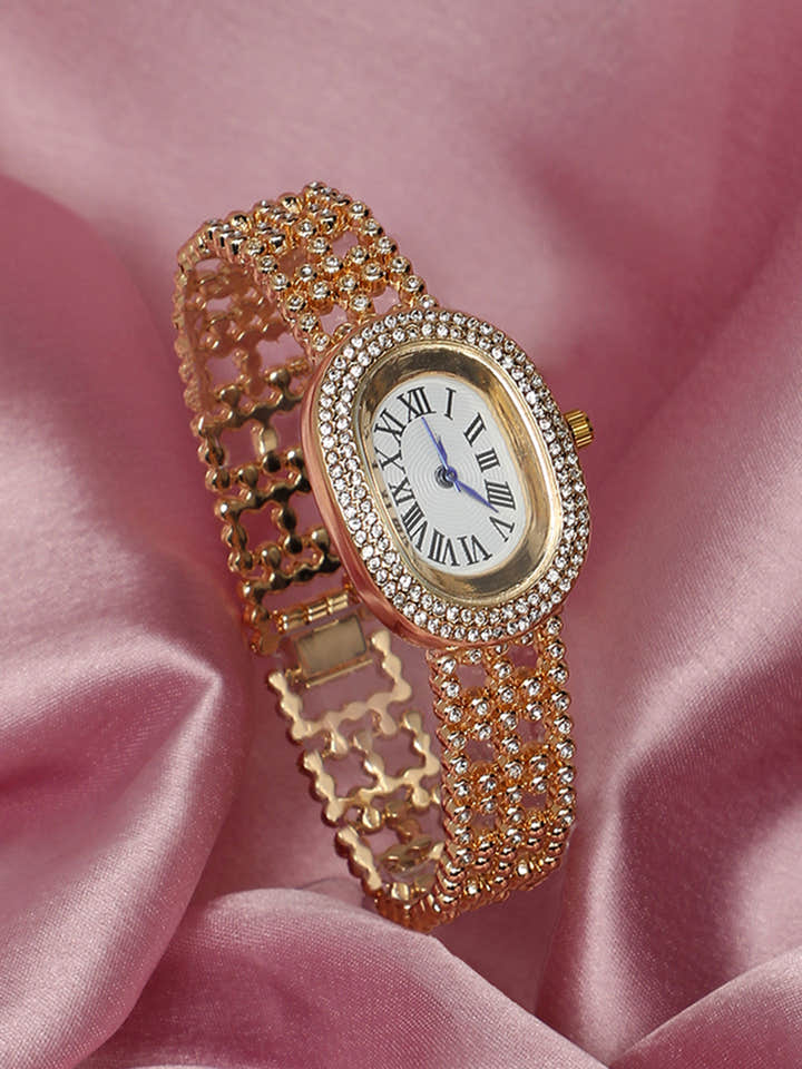 Embellished Oval Watch - Gold