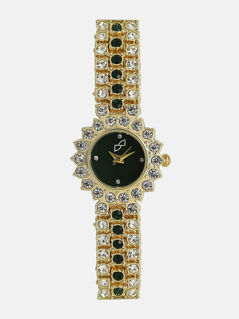 Embellished Round Watch - Gold