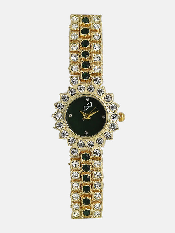 Embellished Round Watch - Gold