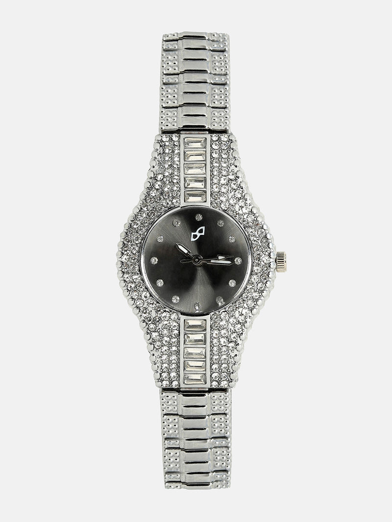 The Embellished Round Watch - Onyx Black
