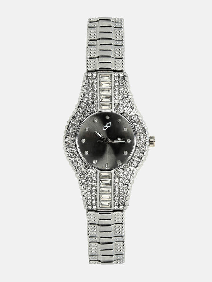 The Embellished Round Watch - Onyx Black