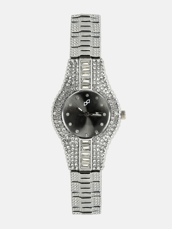 The Embellished Round Watch - Onyx Black