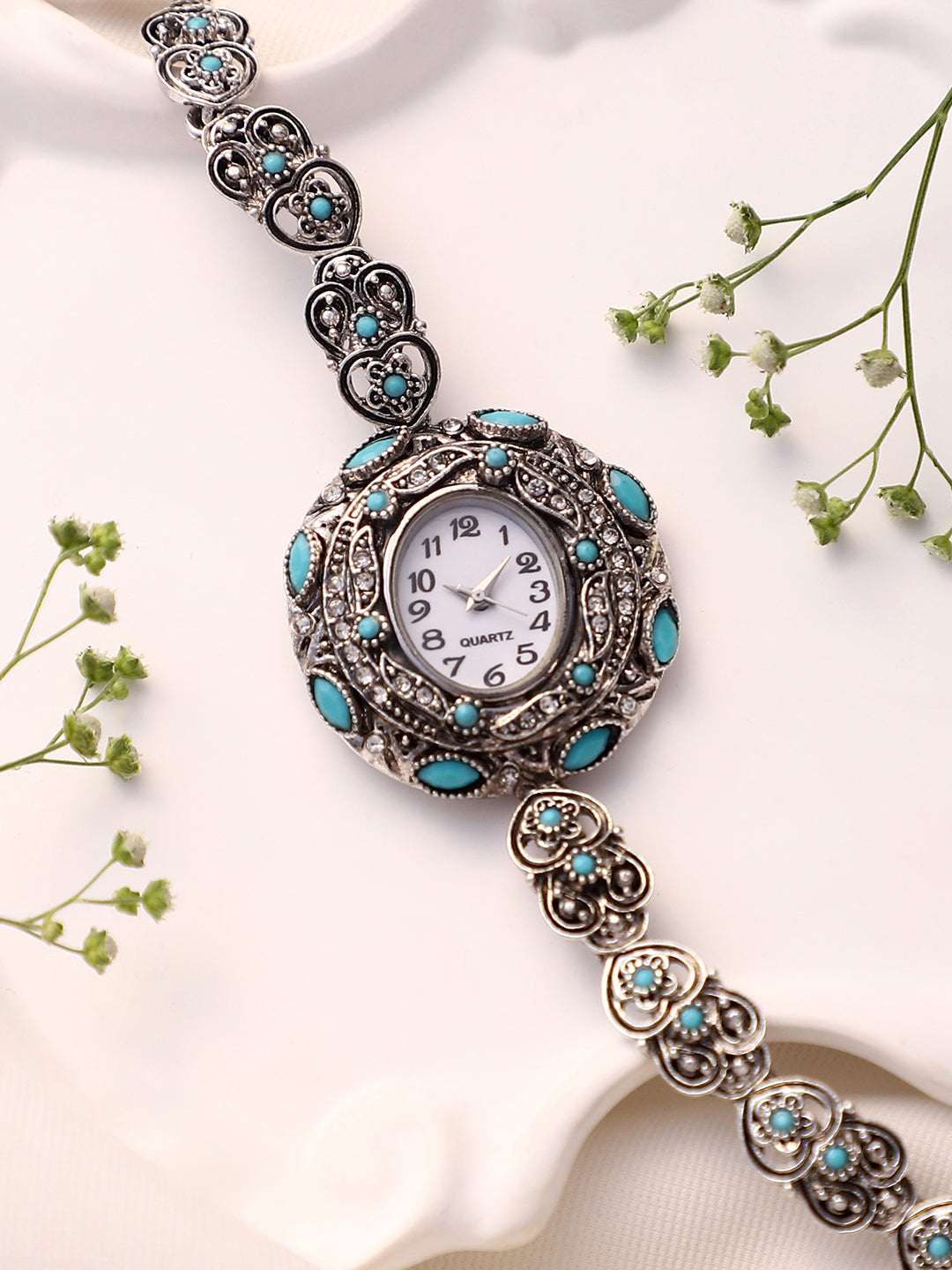 The Stone Heart Round Watch - Antique Silver