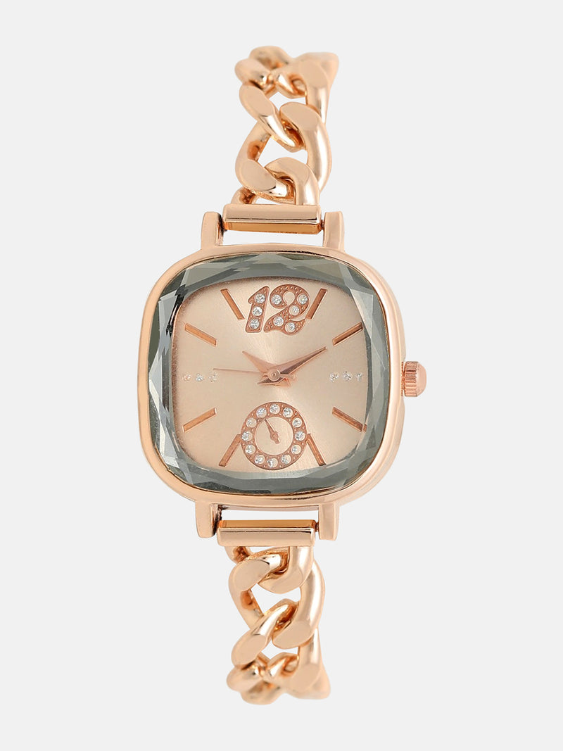The Celeste Chainlink Square Watch - Rose Gold