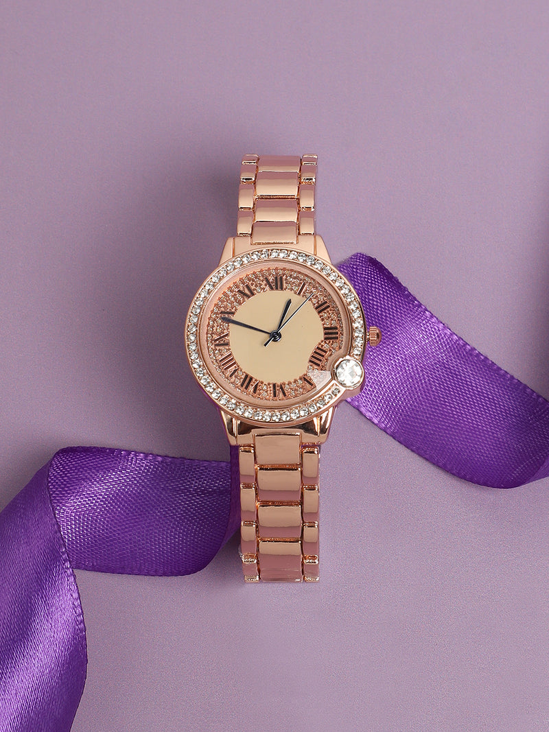 Embellished Round Watch - Gold