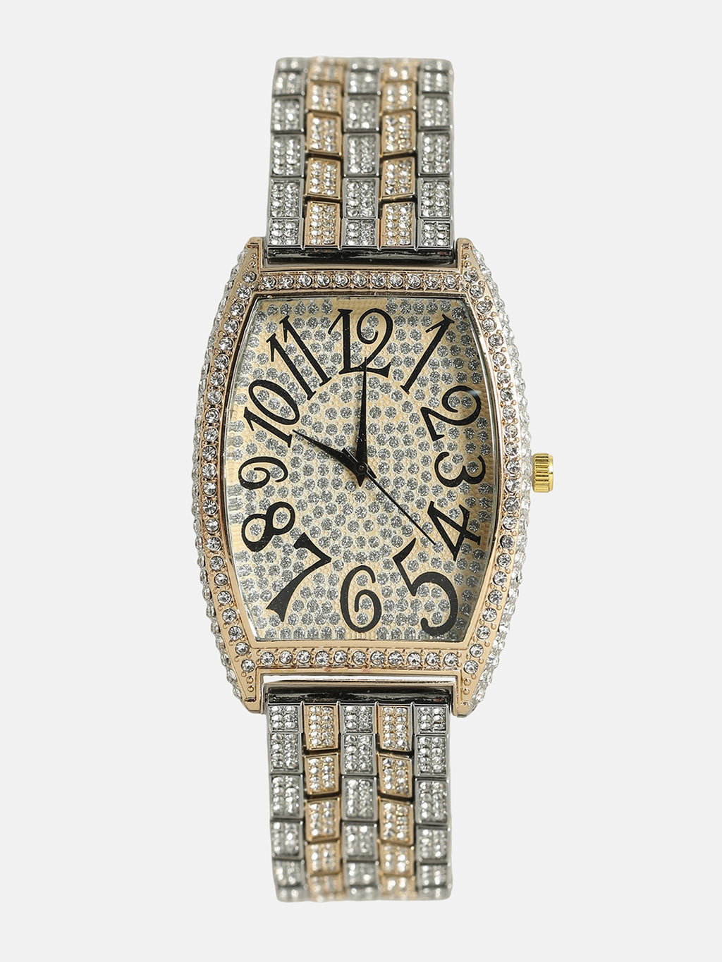 Women's Oblong Dial Watch With Chain Strap - Silver & Gold