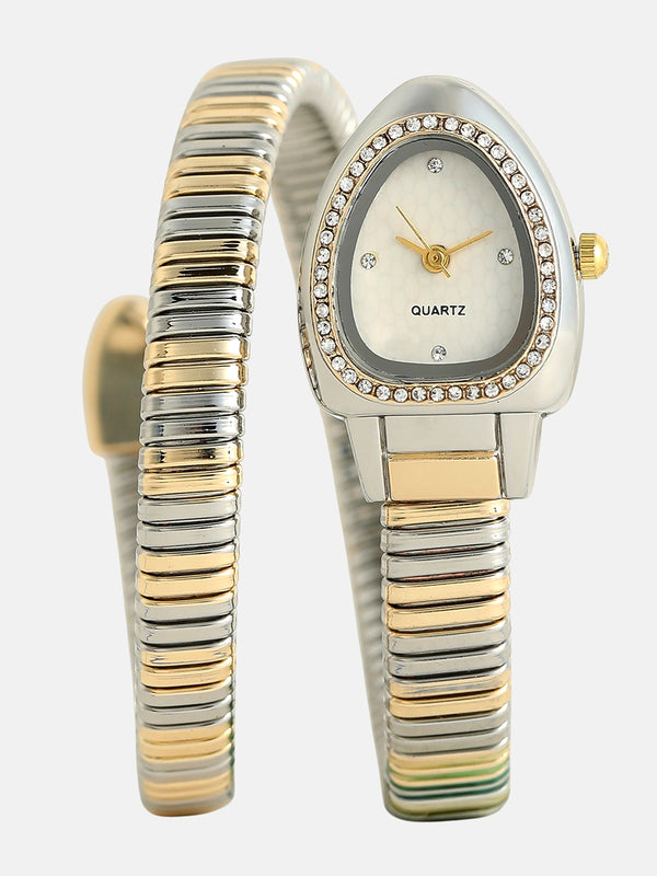 The Aurelia Gem Wrap Oval Watch -  Metallic Silver