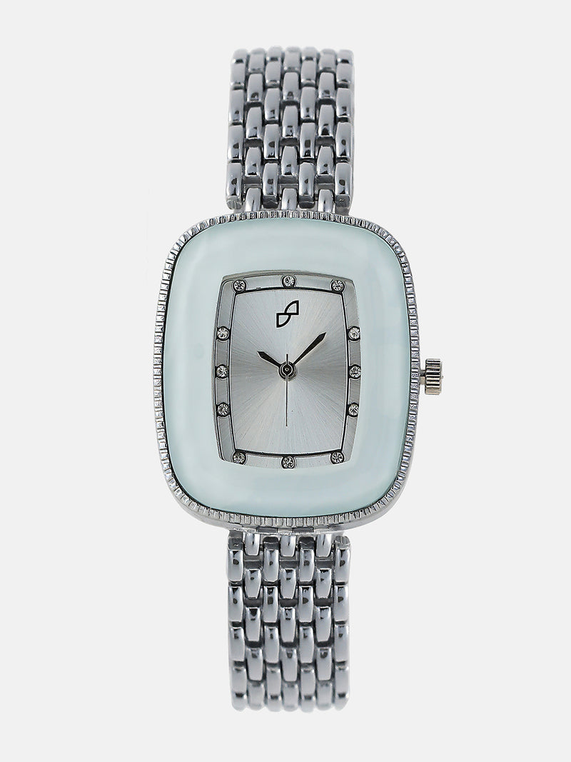 The Grecian Rectangular Diamond Watch - Metallic Silver