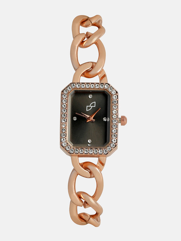The Chainlink Gem Rectangular Watch - Rose Gold