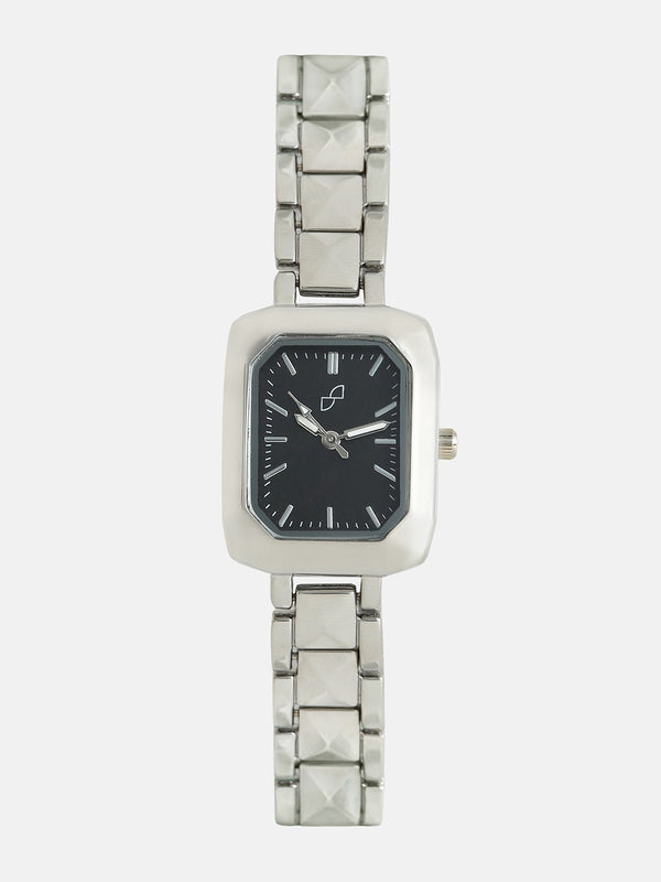 The Savile Rectangular Watch - Metallic Silver