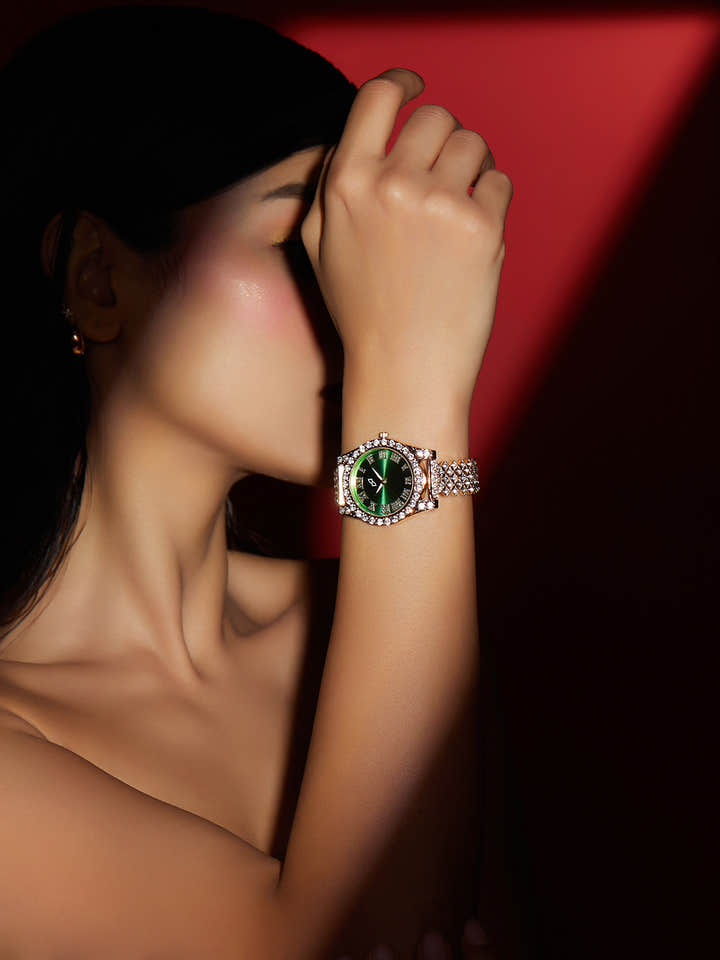 Embellished Contrast Round Watch