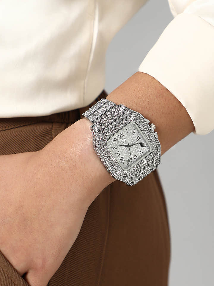 The Bijou Roman Square Watch - Metallic Silver