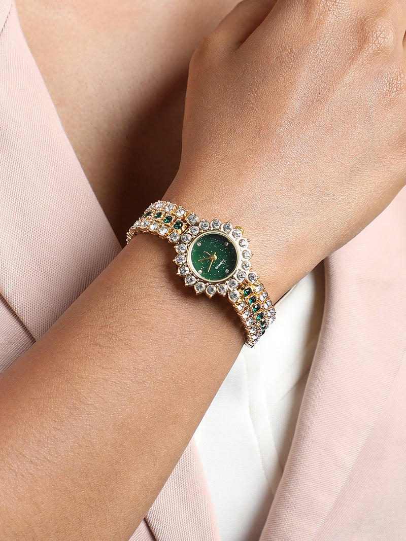 Embellished Round Watch - Gold
