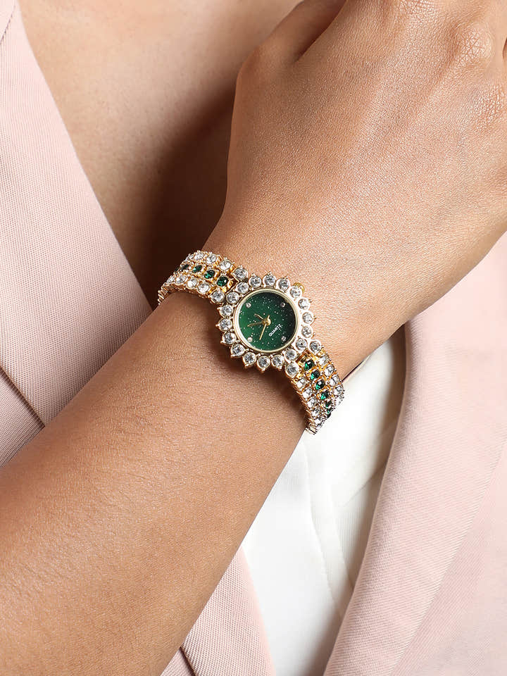 Embellished Round Watch - Gold